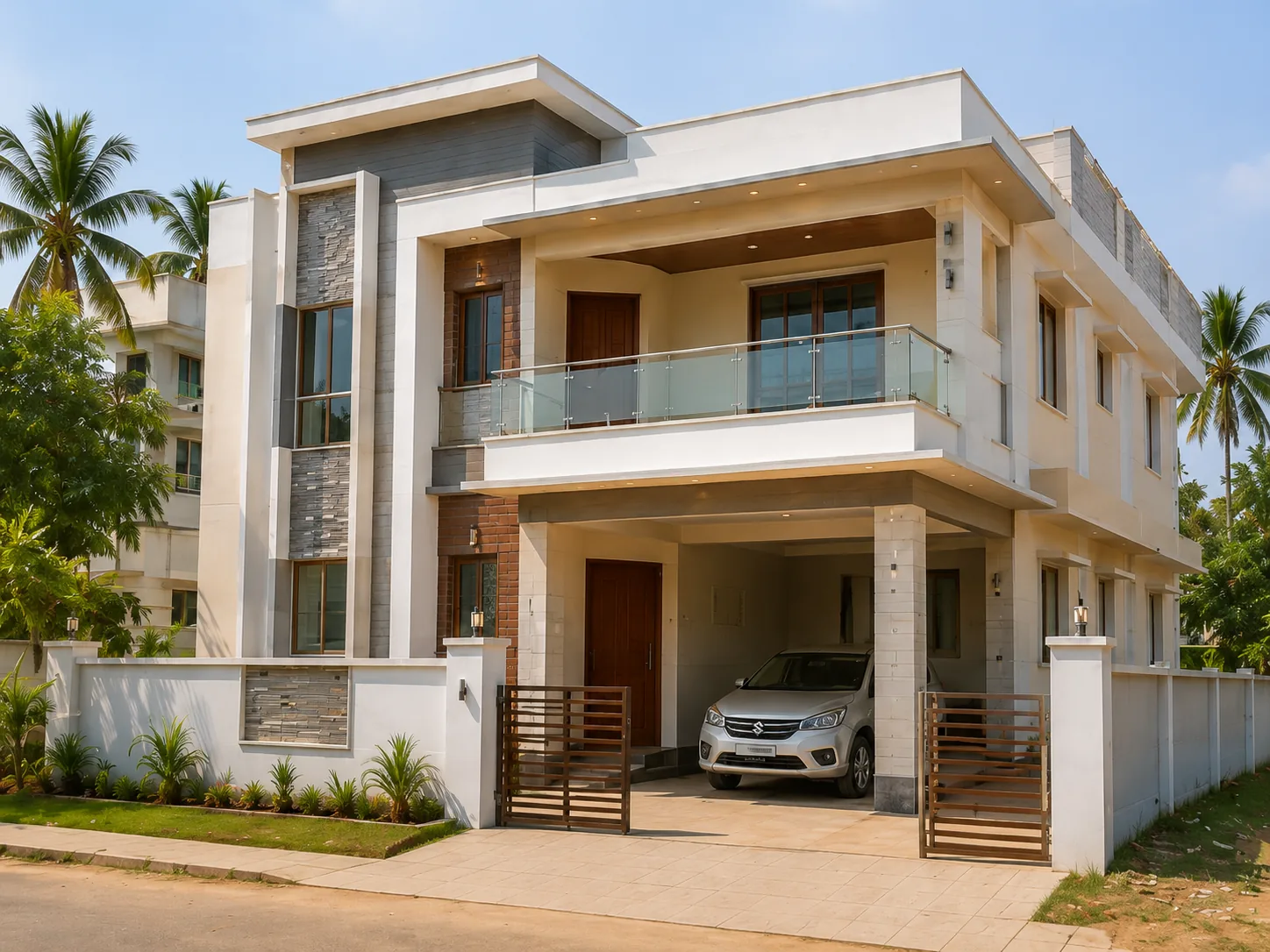 Modern elevation design by luxury villa builders in Bangalore